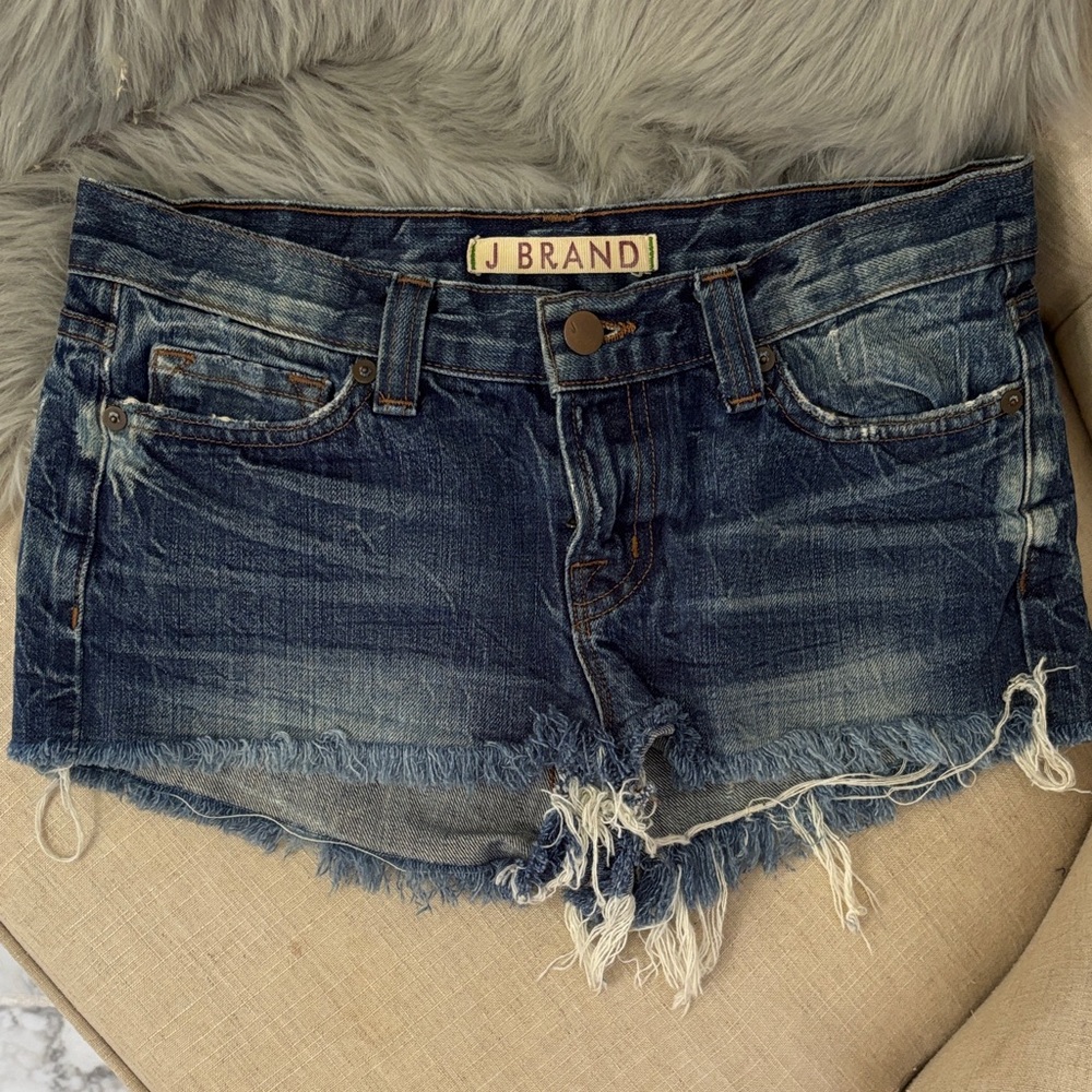 J Brand Frayed Dark Blue Denim Cutoff Shorts Size 25
